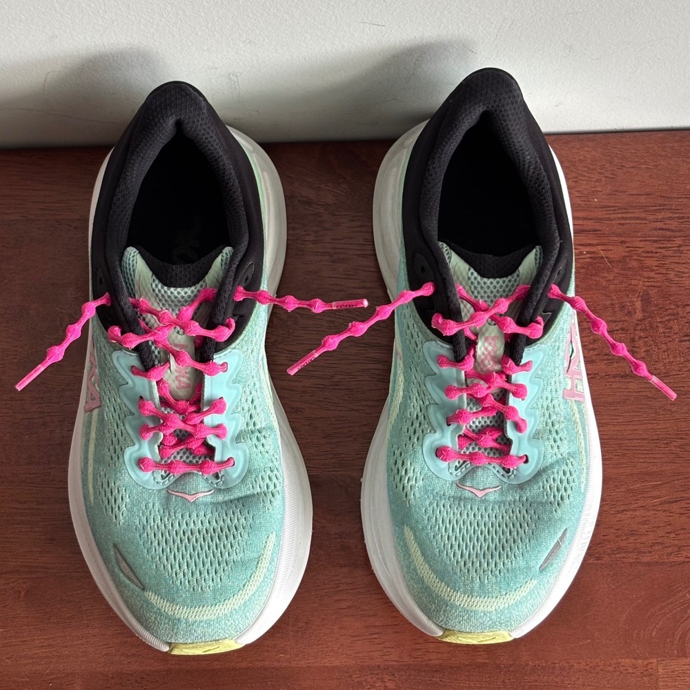 Hoka Blue Pink Bondi 8 Running Walking Shoes Sneakers Women 8D Wide